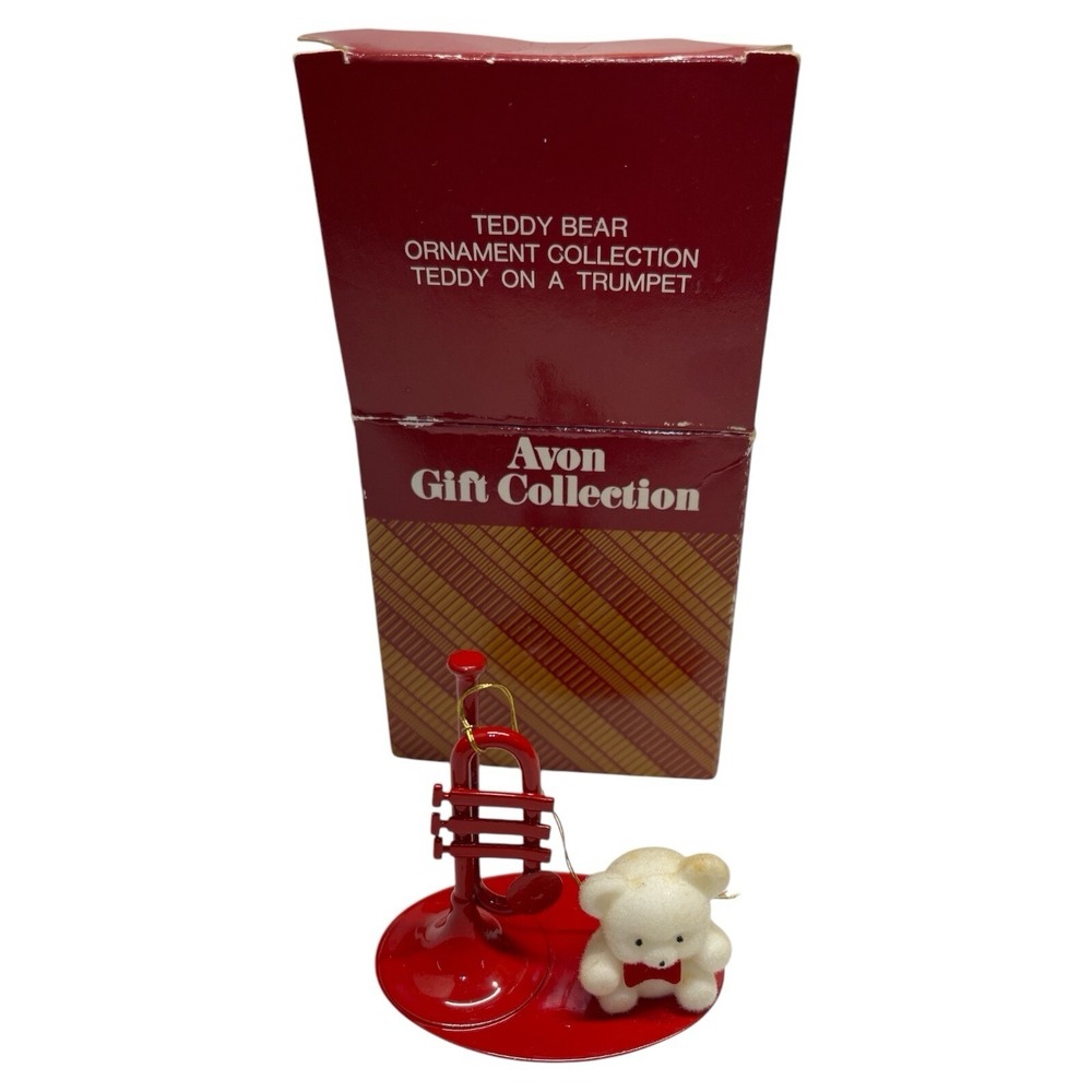 Avon Teddy Bear Ornament Collection Teddy On A Trumpet Multi Colored